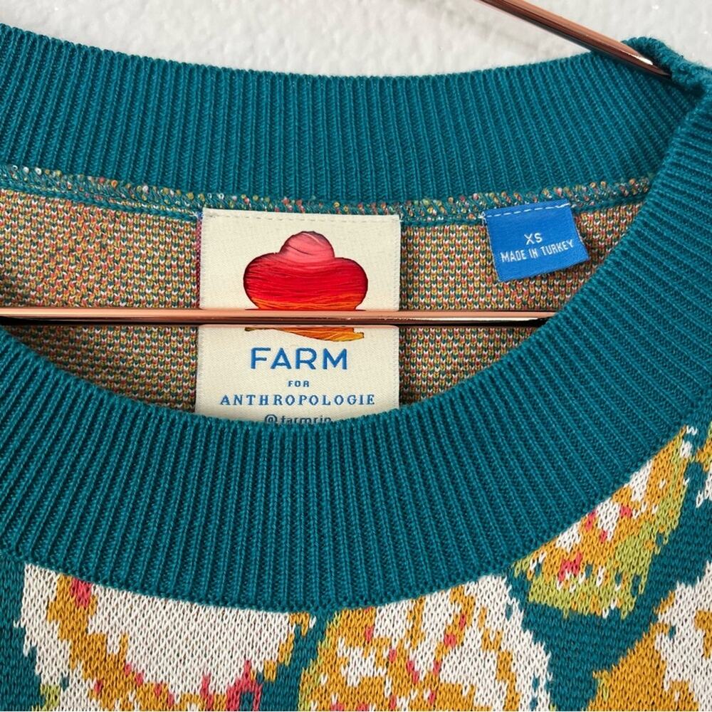 Anthropologie Farm Rio Fruits Sweater teal green orange 100% organic cotton - Picture 6 of 7